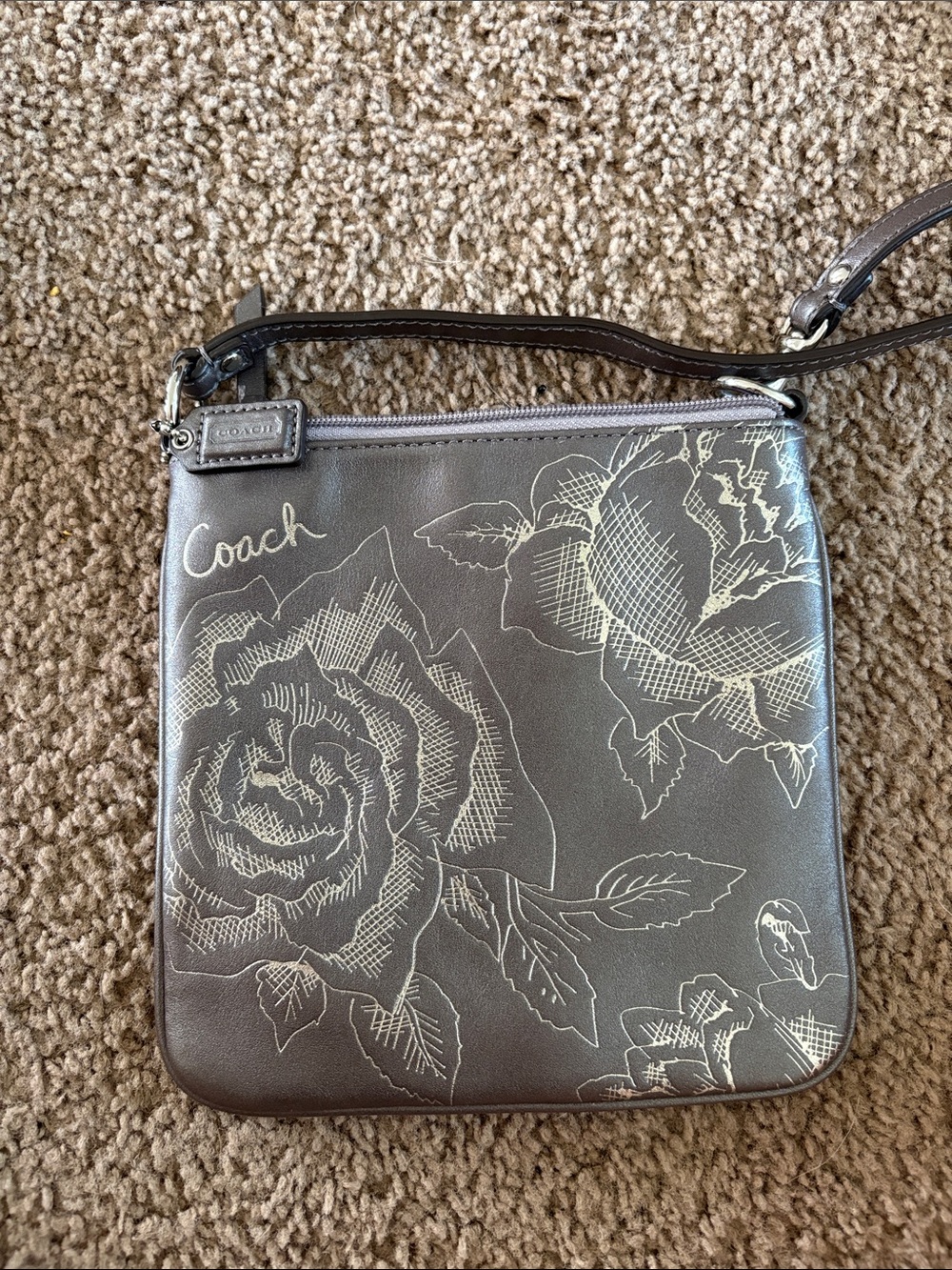 Coach Dark Brown Crossbody with Cream Floral Sketch